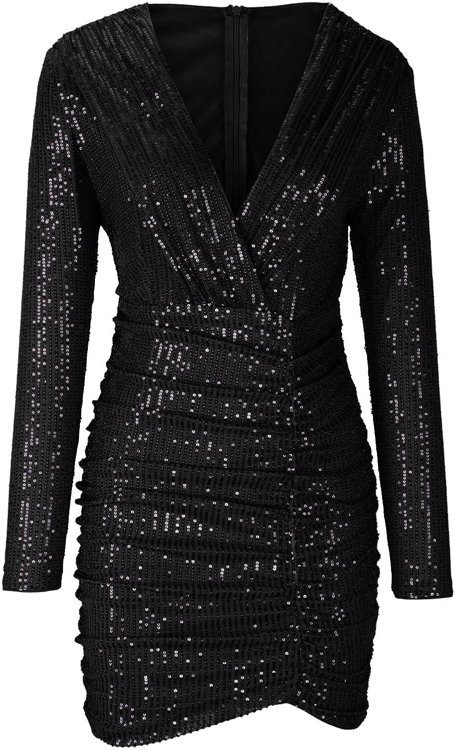 hlysgo Women's Bodycon Dresses Sexy Deep V Neck Long Sleeve Mini Dress Sparkly Glitter Sequin Dresses Club Cocktail Dress