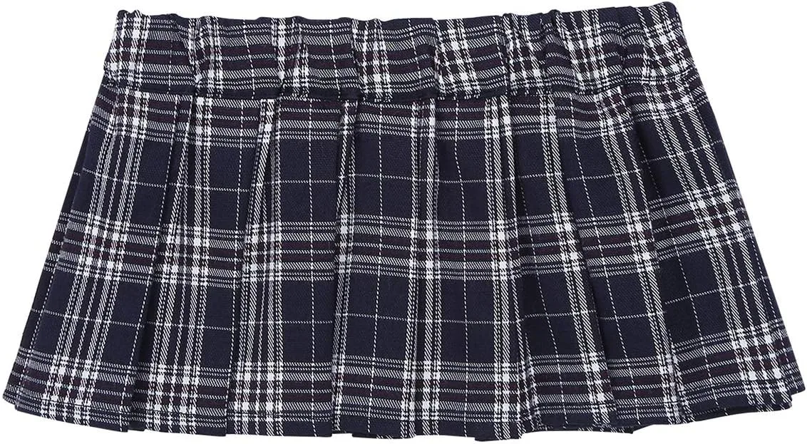 iiniim Women Sexy Pleated Plaid Mini Skirt Schoolgirl Role Play Ruffles Short Skirt Lingerie Clubwear