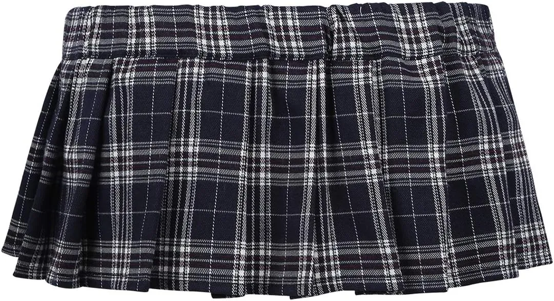 iiniim Women Sexy Pleated Plaid Mini Skirt Schoolgirl Role Play Ruffles Short Skirt Lingerie Clubwear