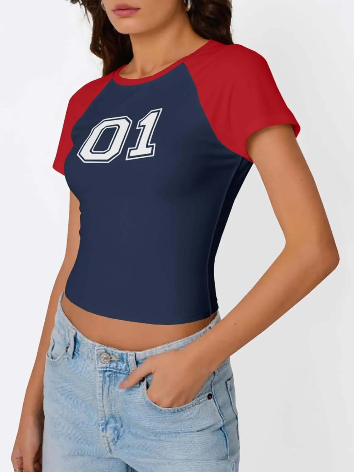 Imily Bela Womens Graphic T Shirt Y2k Baby Tees Summer Letter Print Casual Short Sleeve Slim Fit Crop Tops