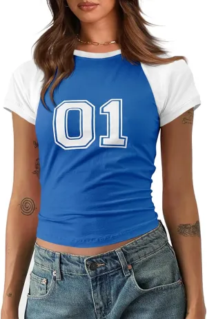 Imily Bela Womens Graphic T Shirt Y2k Baby Tees Summer Letter Print Casual Short Sleeve Slim Fit Crop Tops