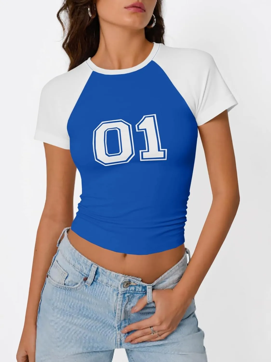Imily Bela Womens Graphic T Shirt Y2k Baby Tees Summer Letter Print Casual Short Sleeve Slim Fit Crop Tops