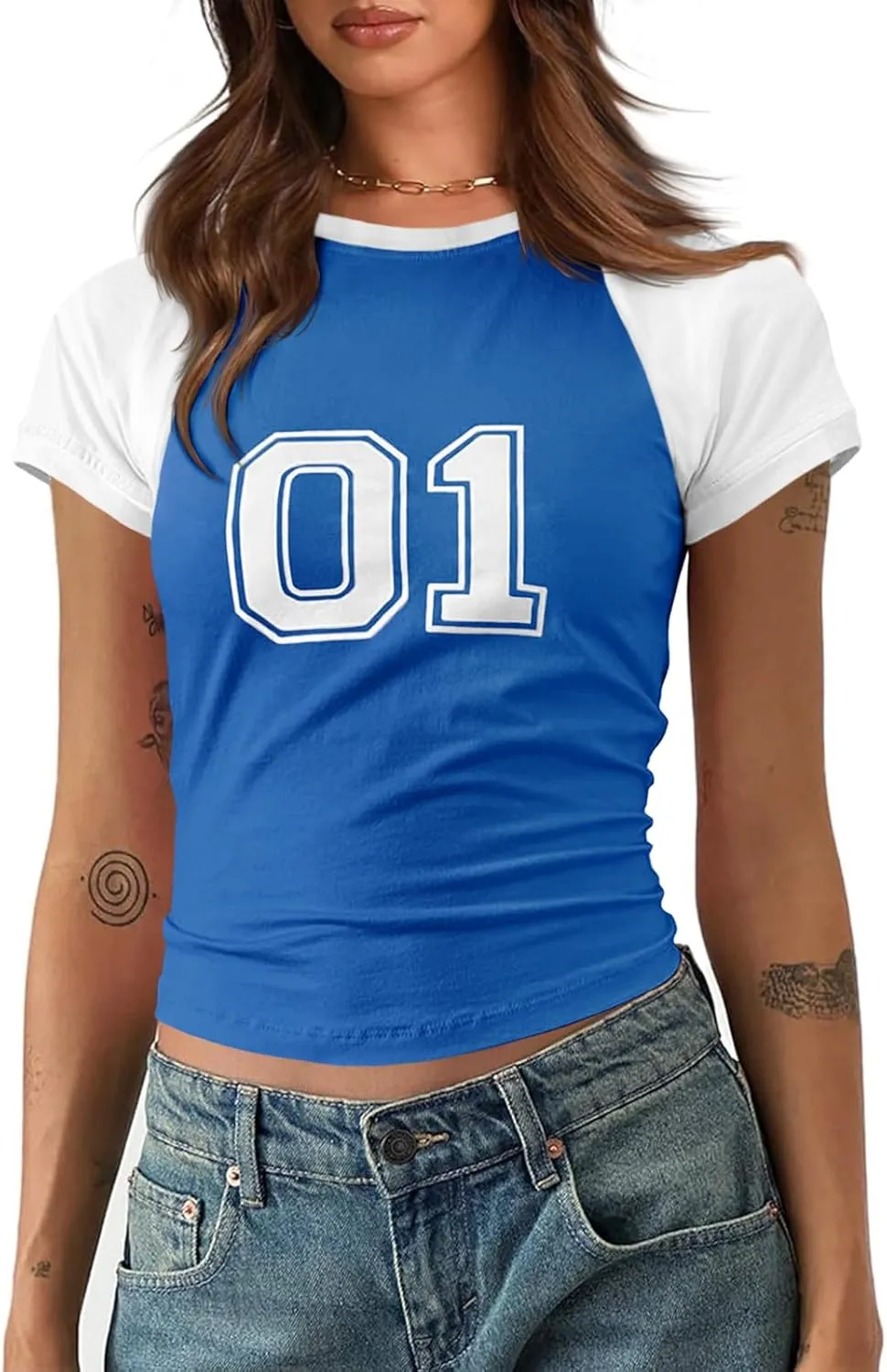 Imily Bela Womens Graphic T Shirt Y2k Baby Tees Summer Letter Print Casual Short Sleeve Slim Fit Crop Tops