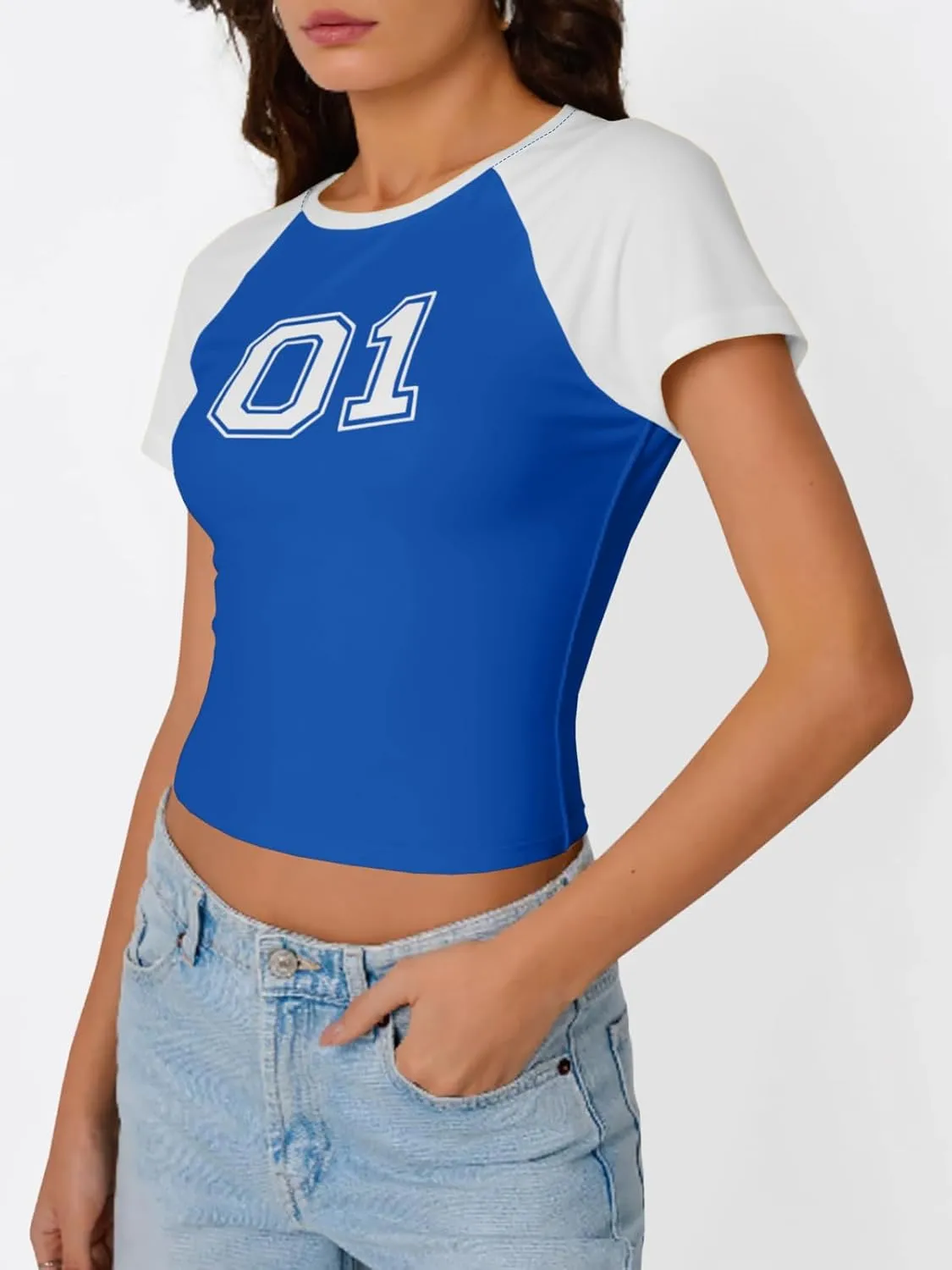 Imily Bela Womens Graphic T Shirt Y2k Baby Tees Summer Letter Print Casual Short Sleeve Slim Fit Crop Tops