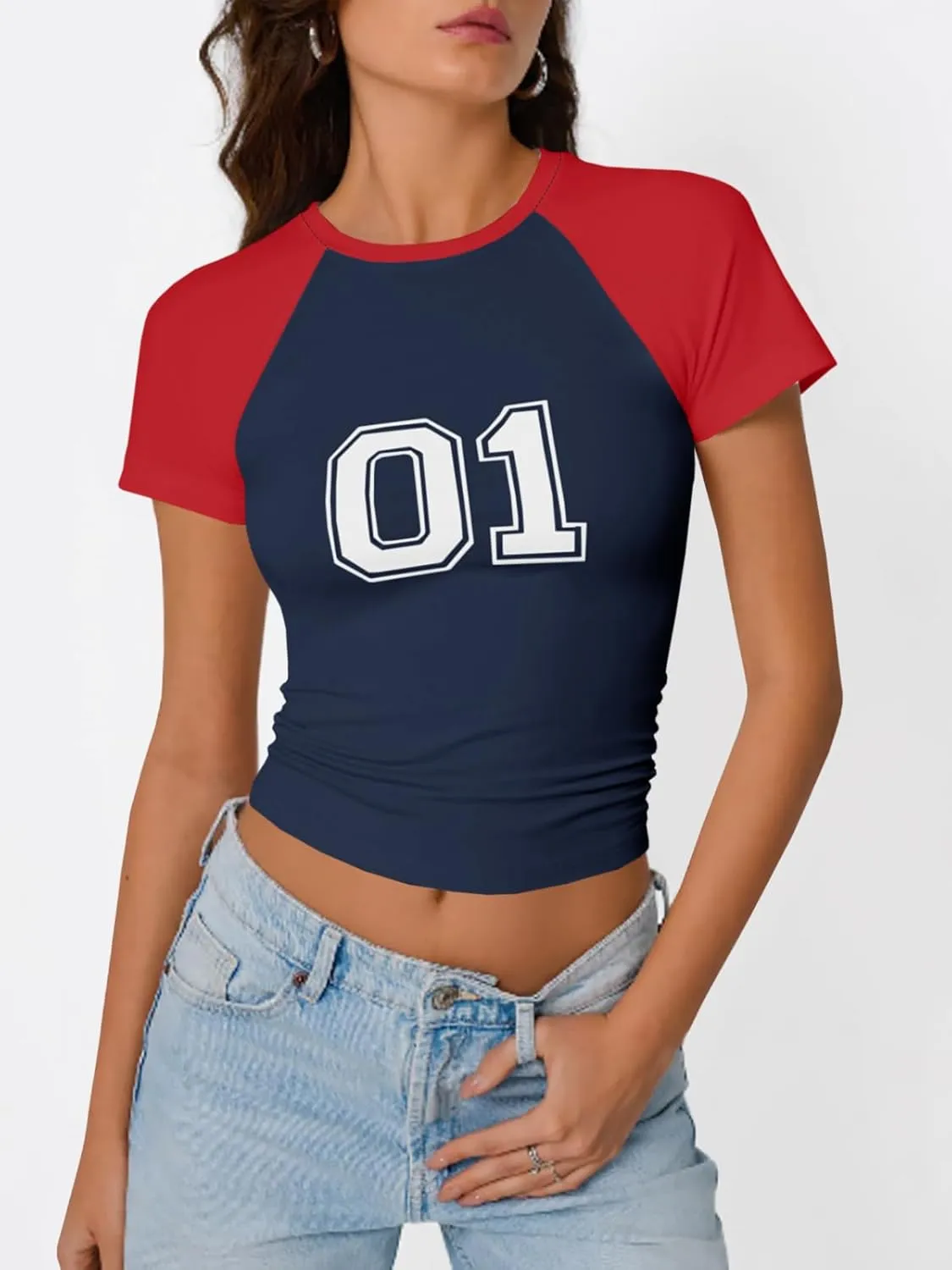 Imily Bela Womens Graphic T Shirt Y2k Baby Tees Summer Letter Print Casual Short Sleeve Slim Fit Crop Tops
