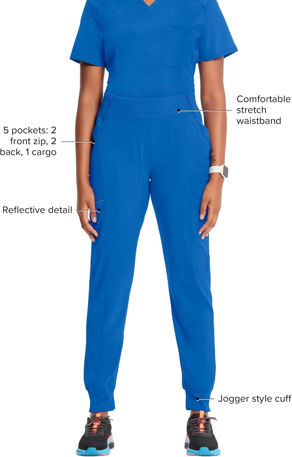 Infinity Women's Scrub Jogger Pants Mid Rise Bottoms with 5 Pockets, Moisture Wicking & 360° Stretch Fabric - CK110A