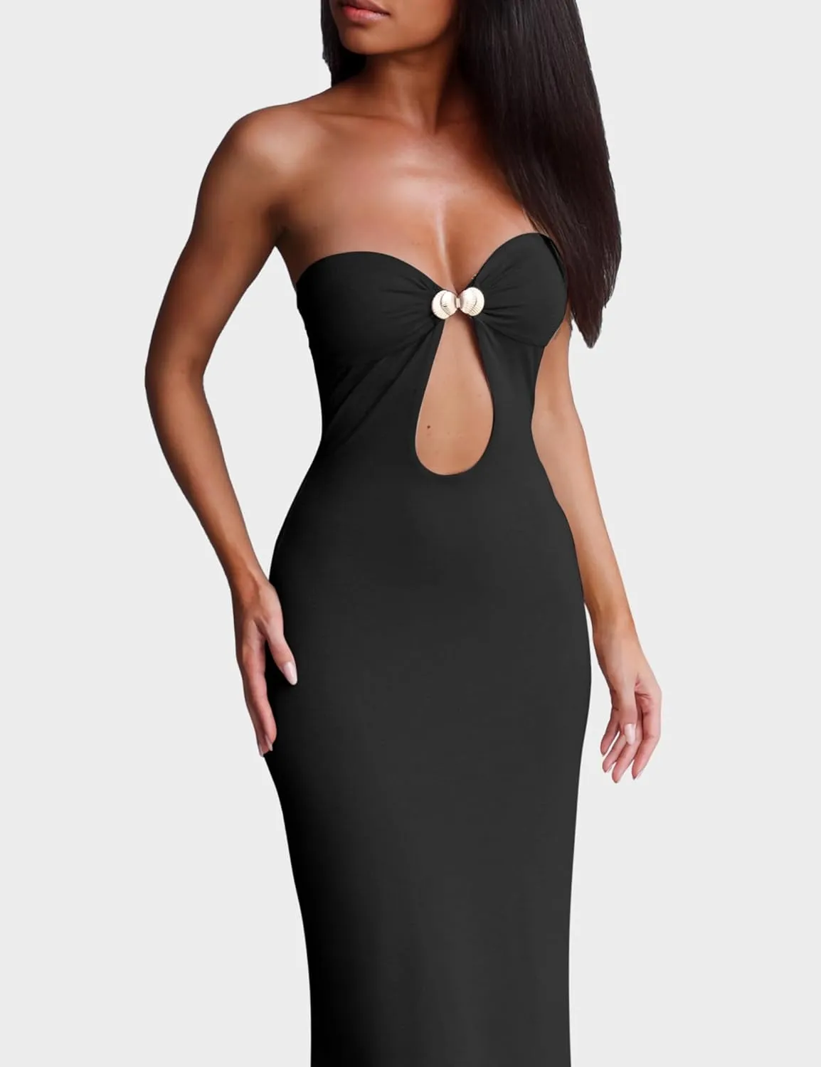 ISZPLUSH Womens Sexy Bodycon Tube Strapless Long Dress Y2K Ruffle Hem Trim Irregular Dress Going Out Tube Outfit