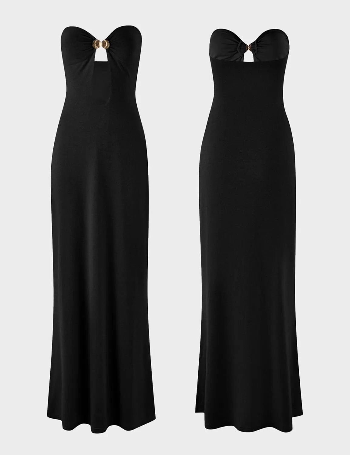 ISZPLUSH Womens Sexy Bodycon Tube Strapless Long Dress Y2K Ruffle Hem Trim Irregular Dress Going Out Tube Outfit