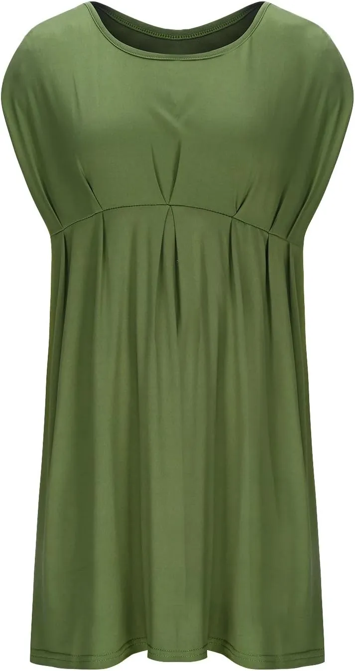 JOAU Women's Maternity Round Neck Sleeveless Mini Tank Dress Casual High Waist Flared A Line Solid Pleated Short Dresses