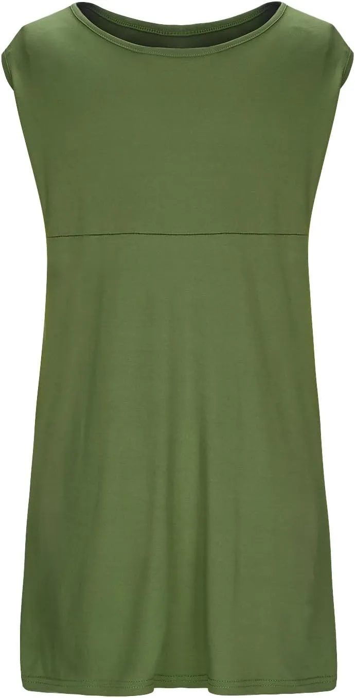 JOAU Women's Maternity Round Neck Sleeveless Mini Tank Dress Casual High Waist Flared A Line Solid Pleated Short Dresses