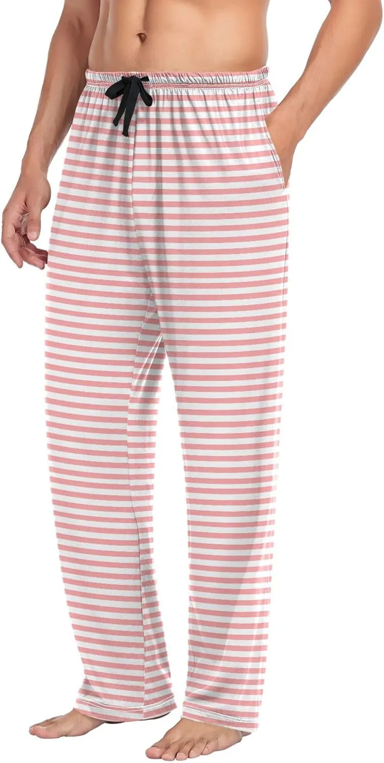 JUNZAN Black and White Stripes Mens Pajamas Bottoms with Pockets Warm Pyjama Trousers for Fall Holiday S