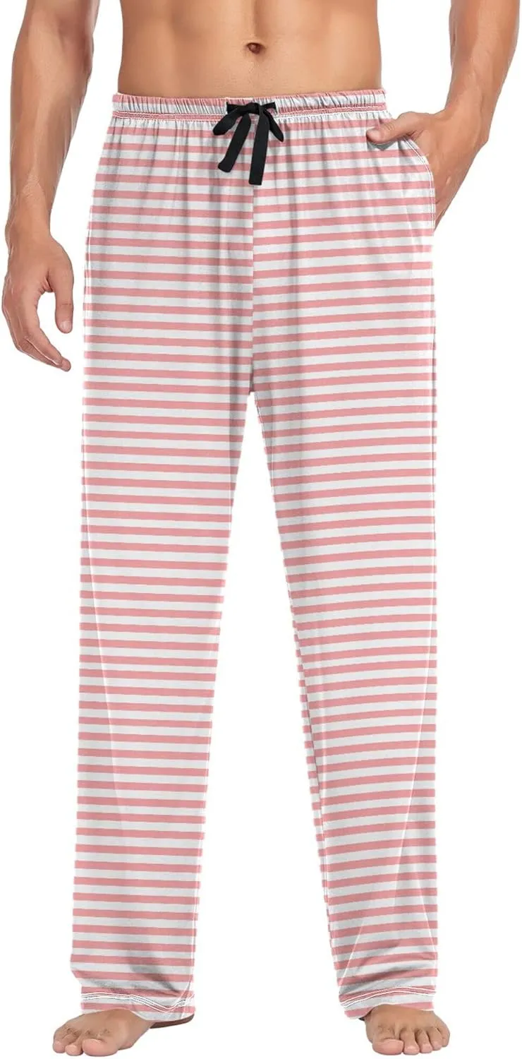 JUNZAN Black and White Stripes Mens Pajamas Bottoms with Pockets Warm Pyjama Trousers for Fall Holiday S