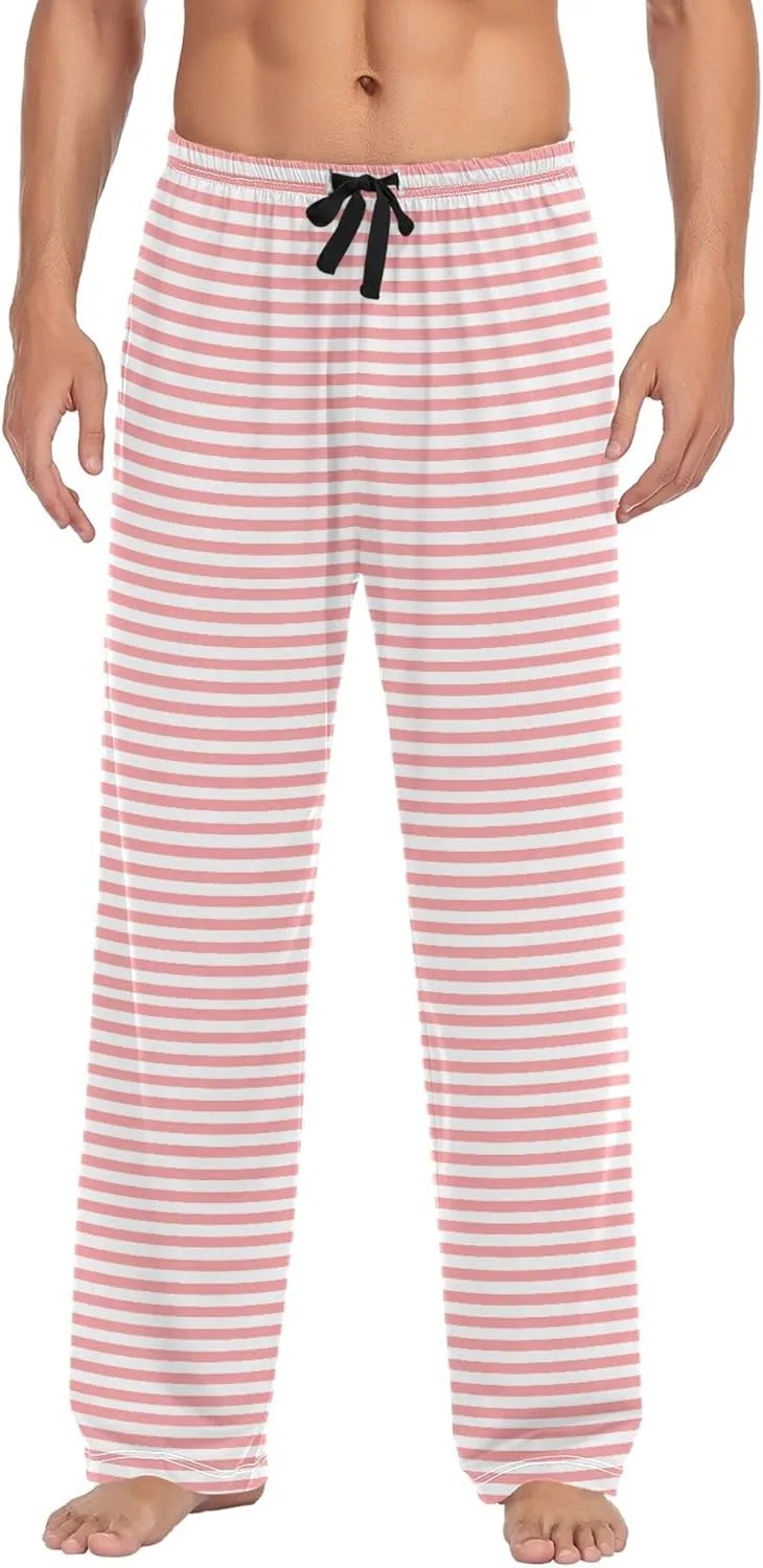 JUNZAN Black and White Stripes Mens Pajamas Bottoms with Pockets Warm Pyjama Trousers for Fall Holiday S
