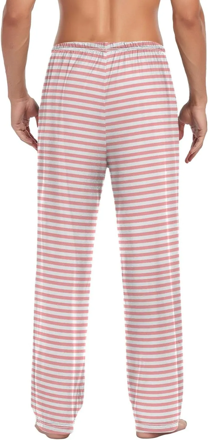 JUNZAN Black and White Stripes Mens Pajamas Bottoms with Pockets Warm Pyjama Trousers for Fall Holiday S
