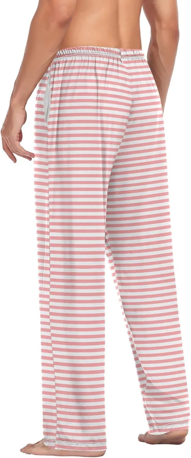 JUNZAN Black and White Stripes Mens Pajamas Bottoms with Pockets Warm Pyjama Trousers for Fall Holiday S