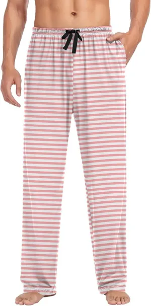 JUNZAN Black and White Stripes Mens Pajamas Bottoms with Pockets Warm Pyjama Trousers for Fall Holiday S