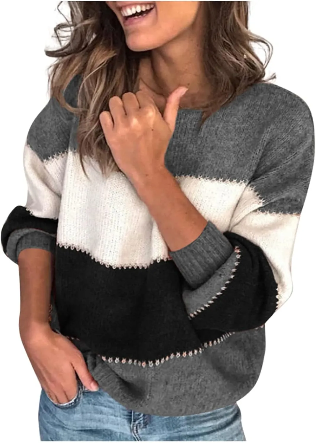 Knit Sweater for Women Blouses for Women Women's Long Sleeve Casual Trendy Oversized Turtleneck Knit Pullover Sweater Tops