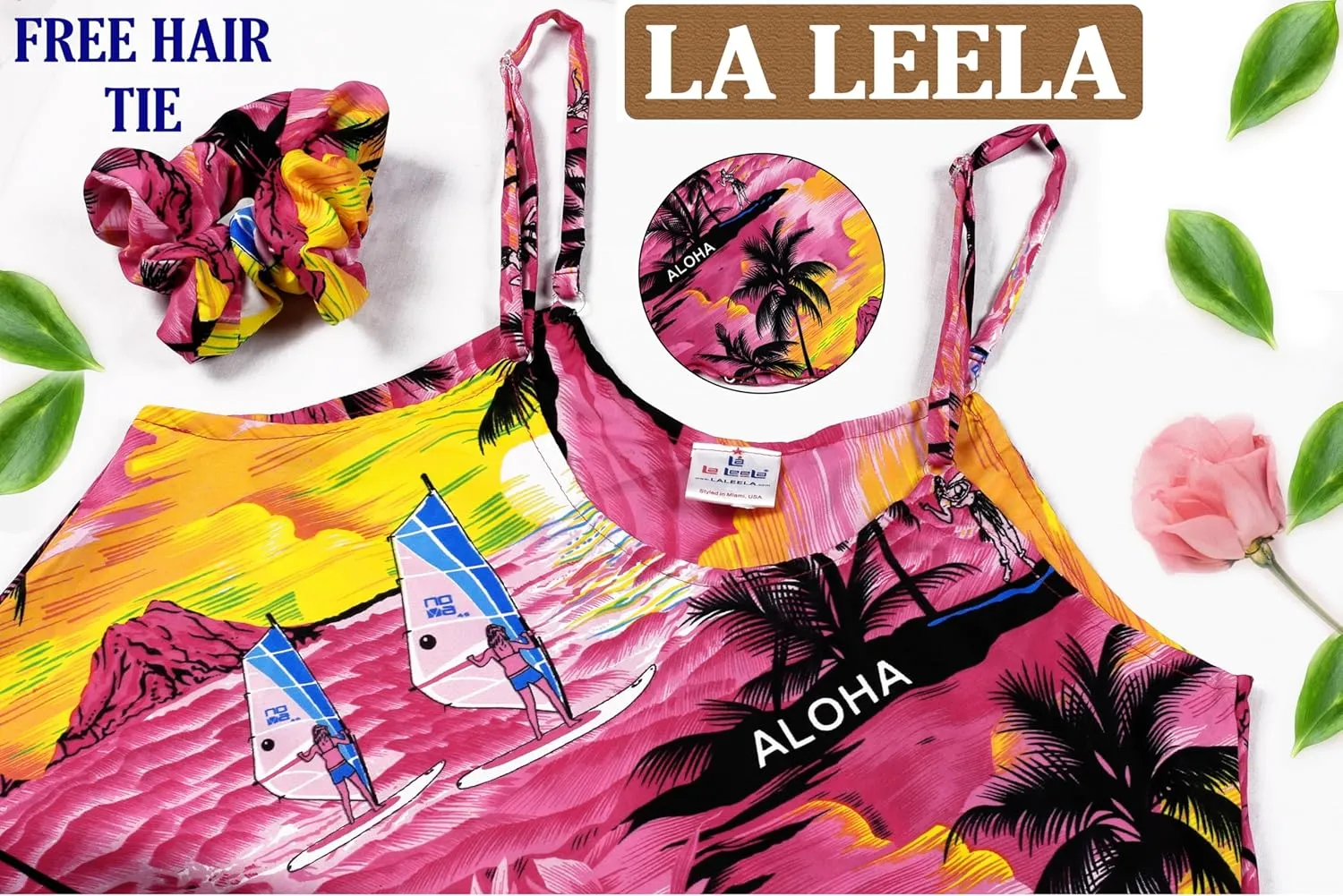 LA LEELA Women's Summer Beachwear Spaghetti Strap Nightgown Slip Beach Dress