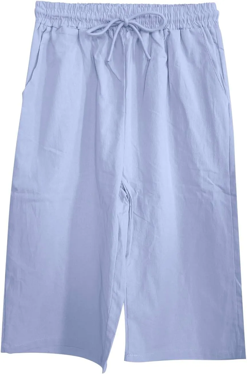 Linen Blend Pants for Women Cotton Linen Elastic Seven Pants Beach Casual Pants Linen Casual Summer Cropped Pants