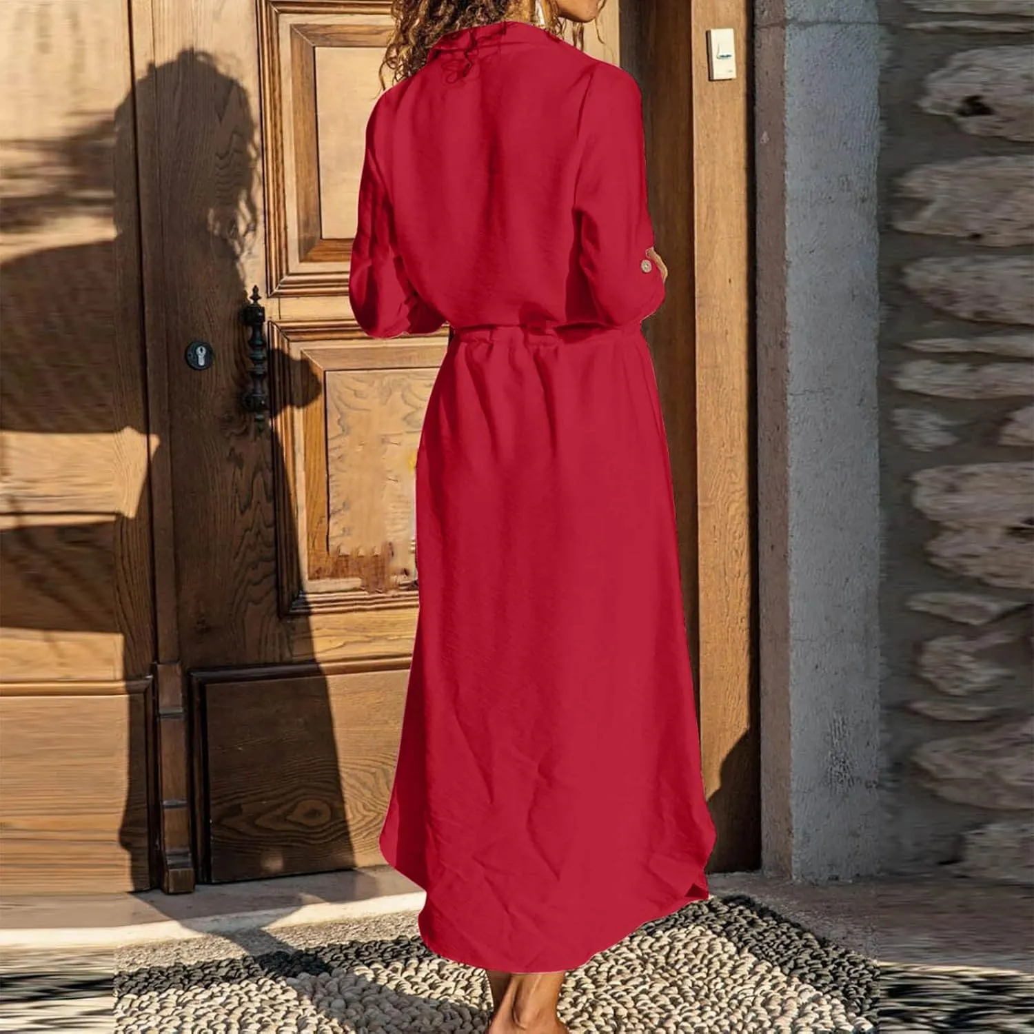 Linen Cotton Dresses for Women 2025 Long Sleeve Tie Waist Maxi Dresses Summer Button Down Sundress Trendy Outfits