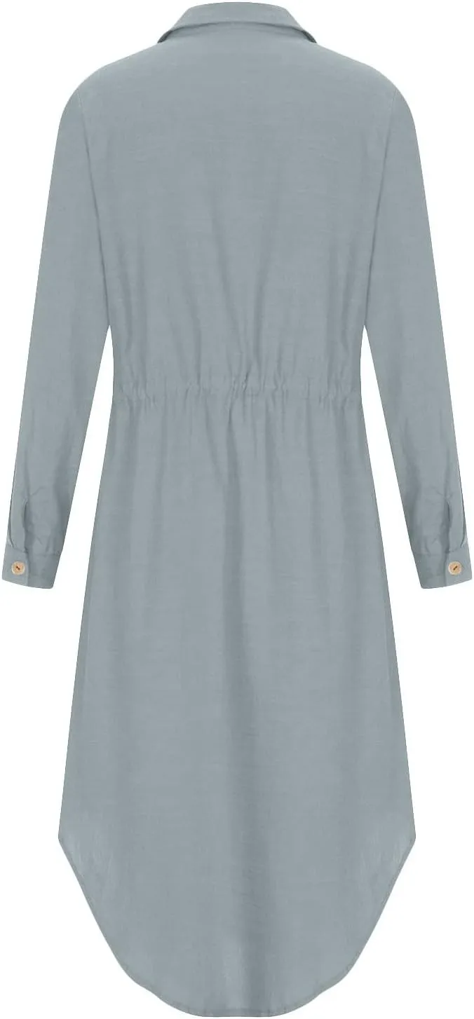 Linen Cotton Dresses for Women 2025 Long Sleeve Tie Waist Maxi Dresses Summer Button Down Sundress Trendy Outfits