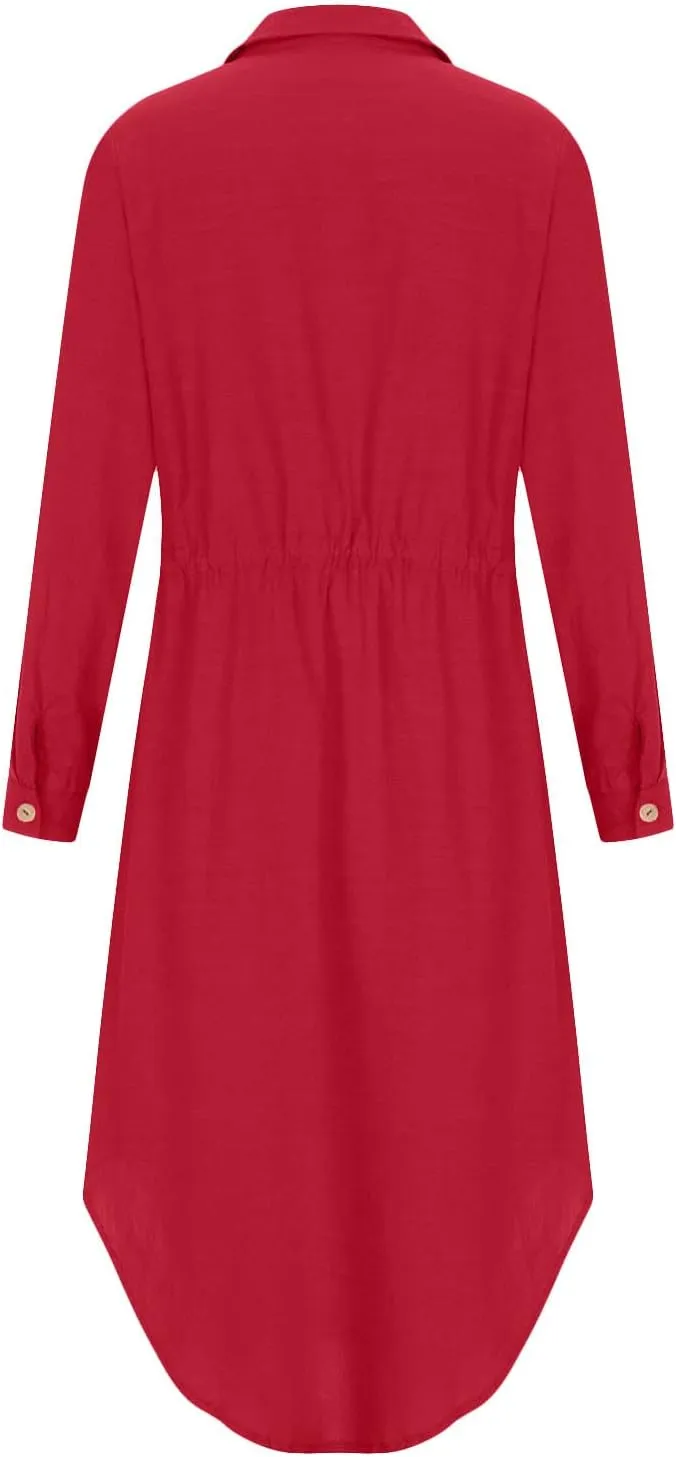 Linen Cotton Dresses for Women 2025 Long Sleeve Tie Waist Maxi Dresses Summer Button Down Sundress Trendy Outfits