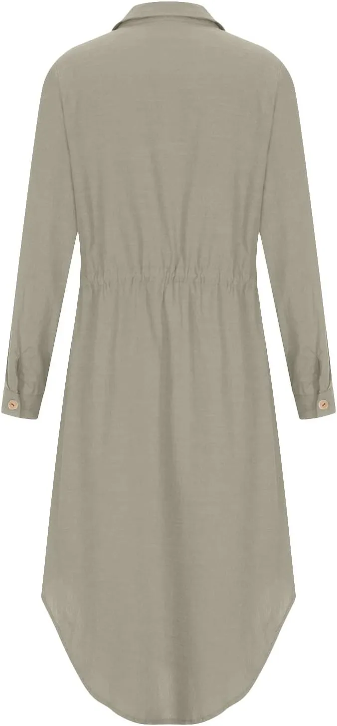 Linen Cotton Dresses for Women 2025 Long Sleeve Tie Waist Maxi Dresses Summer Button Down Sundress Trendy Outfits