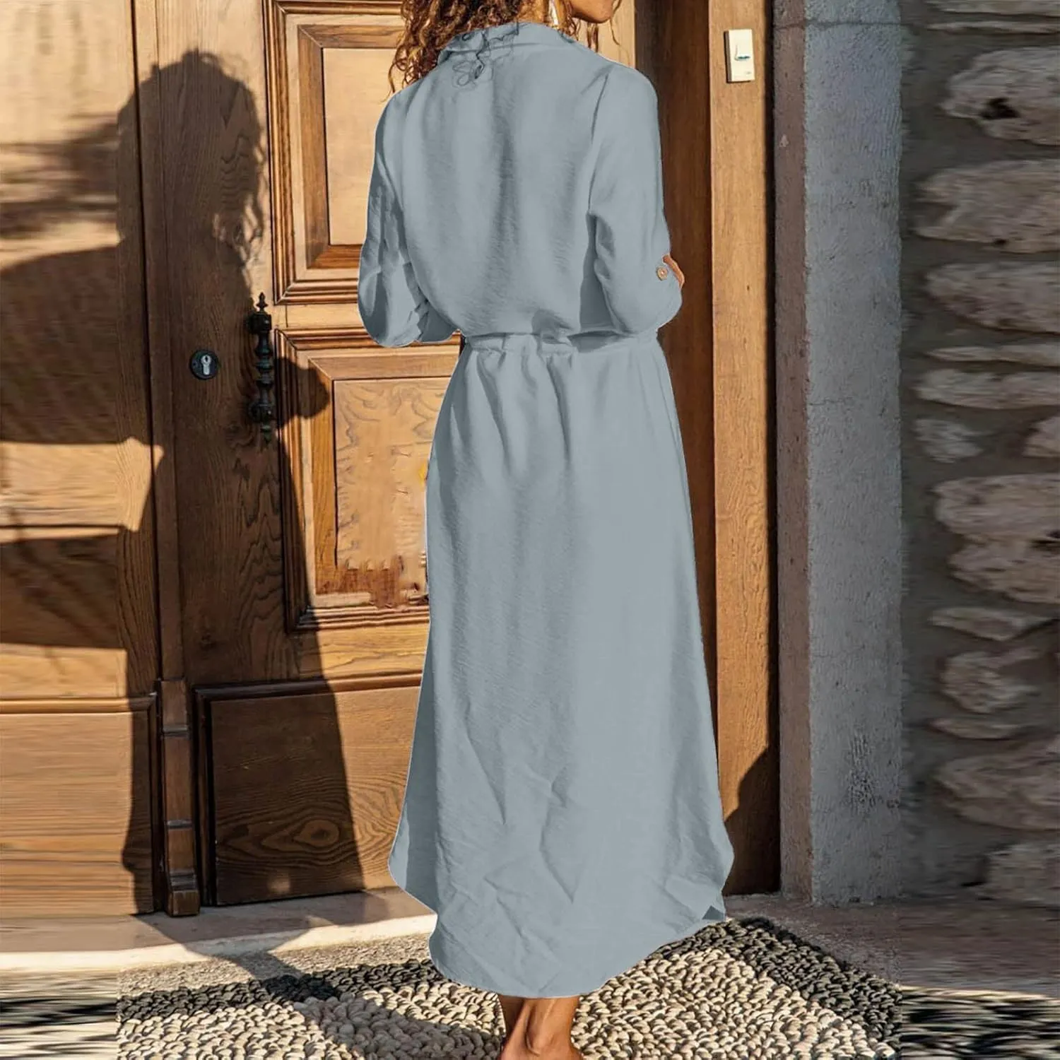Linen Cotton Dresses for Women 2025 Long Sleeve Tie Waist Maxi Dresses Summer Button Down Sundress Trendy Outfits