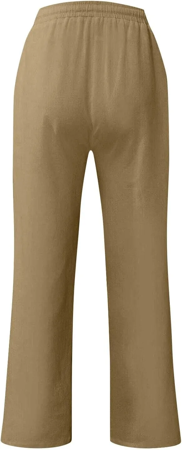 Linen Pants Men Loose Fit Plus Size Casual Pants Lightweight Elastic Waist Beach Pants Drawstring Yoga Pants Joggers