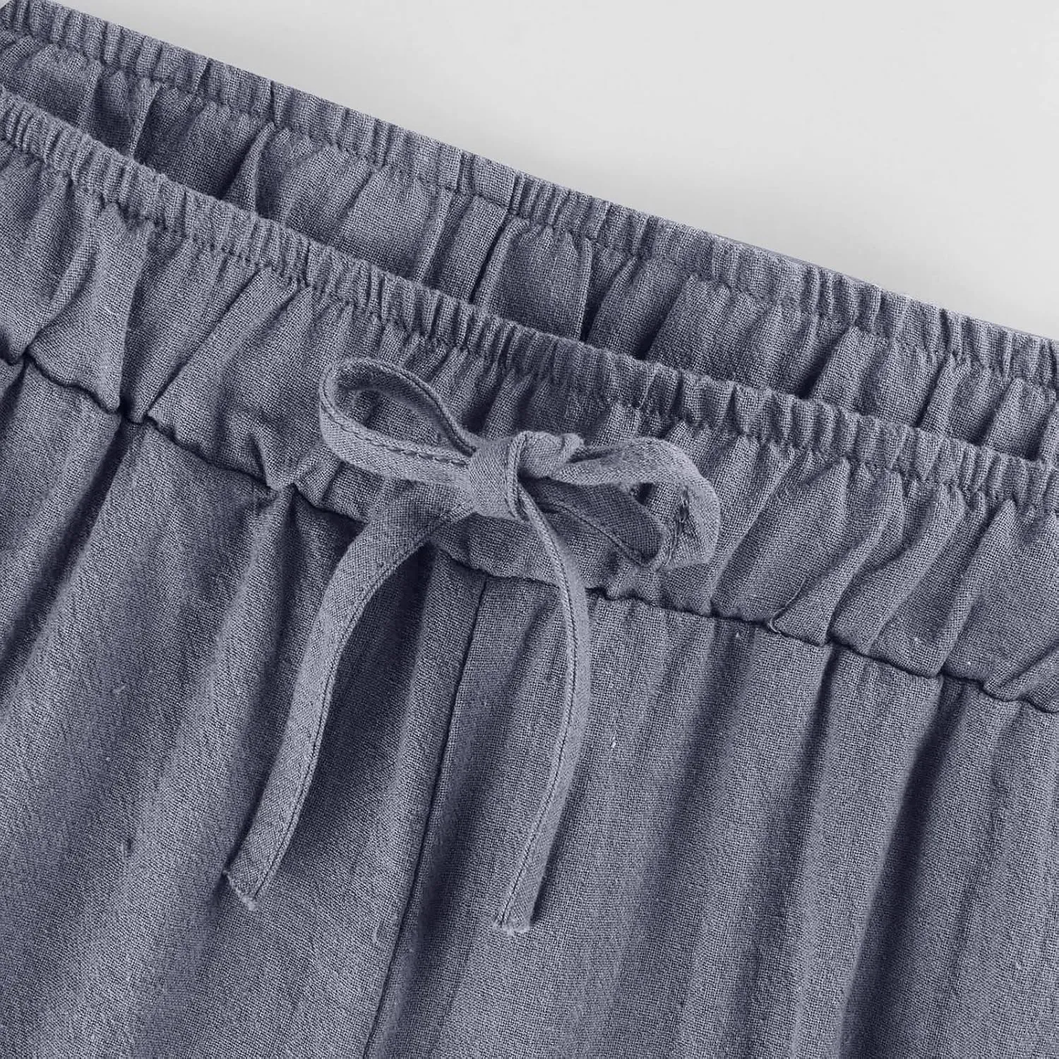 Linen Pants Women Summer Casual Baggy Wide Leg Pants Drawstring High Waisted Palazzo Pants with Pockets Travel Pants