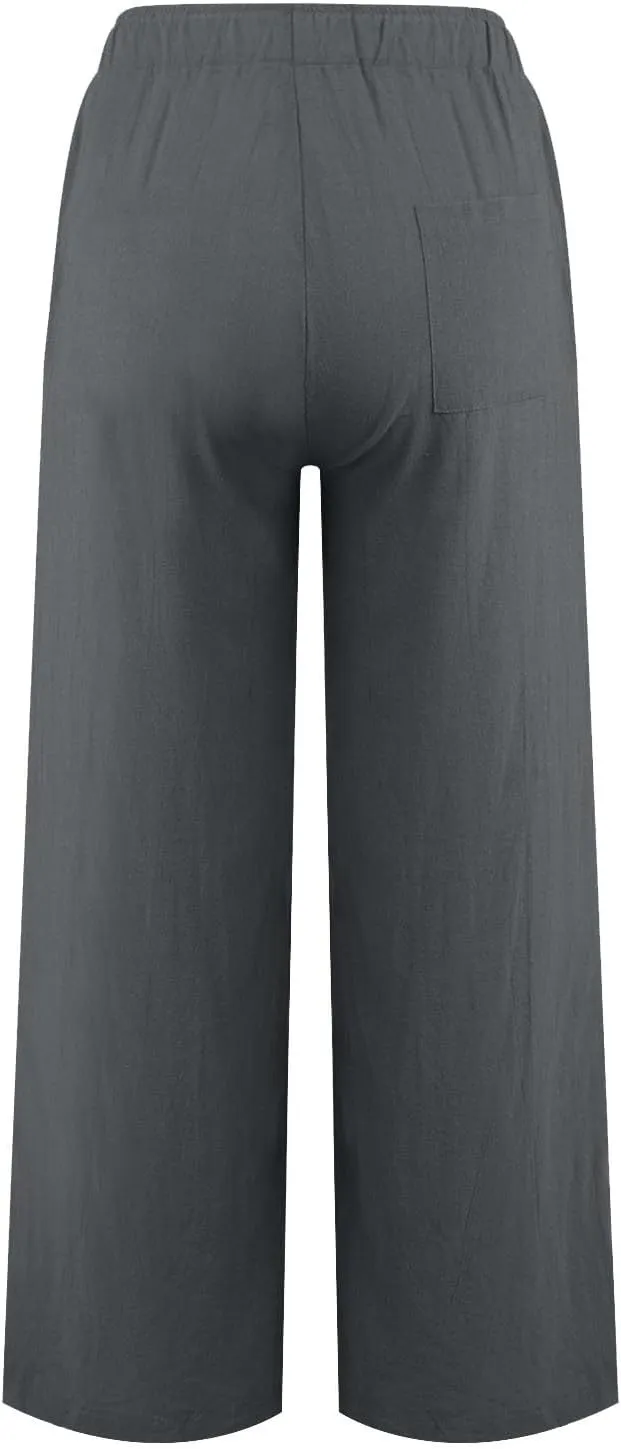 Linen Pants Women Summer Loose Wide Leg Palazzo Pants Beach Pants Straight Leg High Waisted Pants with Pockets