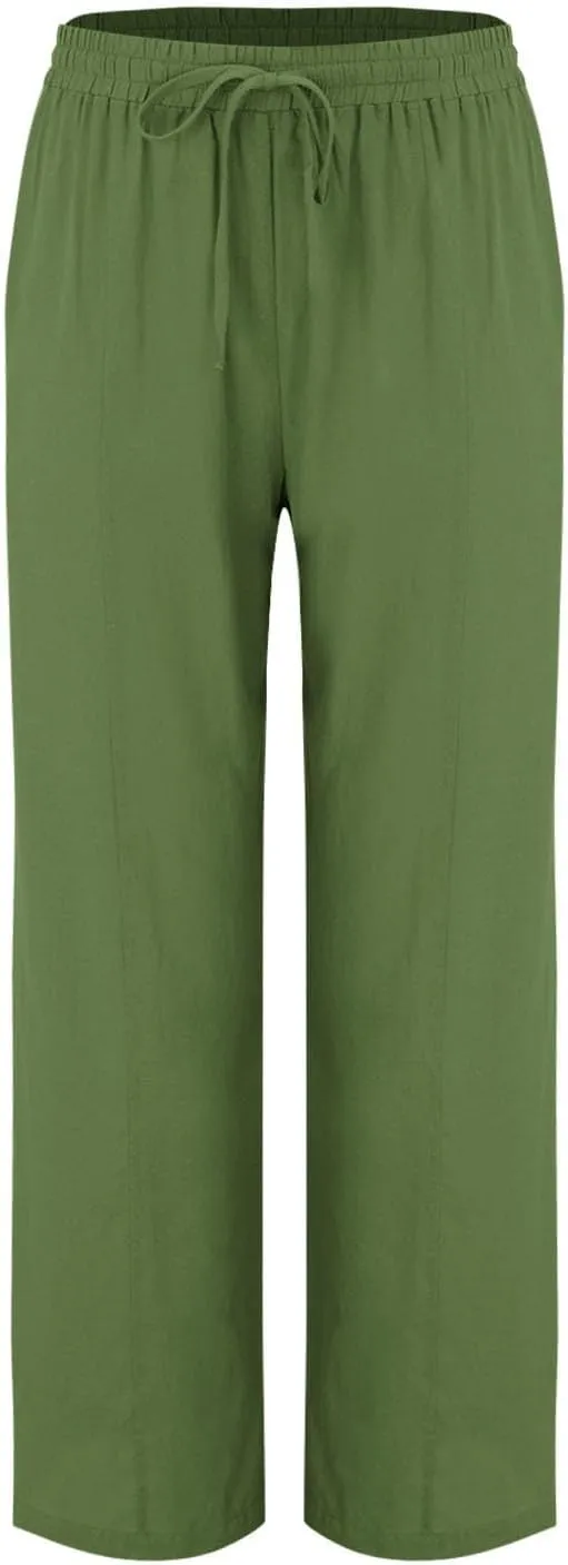 Linen Pants Women Summer Wide Leg Pants Drawstring Elastic Waist Pants High Waisted Lounge Pants Casual Beach Trousers