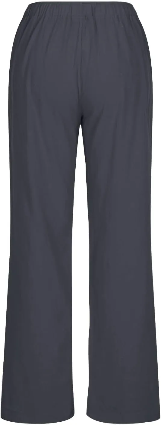 Linen Pants Women Summer Wide Leg Pants Drawstring Elastic Waist Pants High Waisted Lounge Pants Casual Beach Trousers