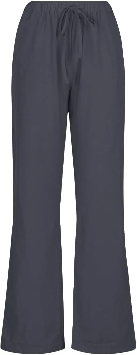 Linen Pants Women Summer Wide Leg Pants Drawstring Elastic Waist Pants High Waisted Lounge Pants Casual Beach Trousers