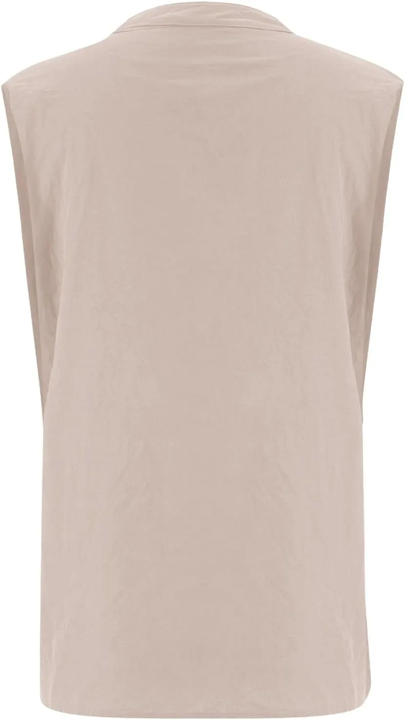 Linen Shirts for Women Sleeveless Buttons V Neck Boho Tops Solid Color Summer Beach Blouses Casual Loose Fit Tee