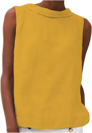 Linen Tank Top for Women 2025 Summer Casual Shirt Cotton Solid Sleeveless Beach Tops Fashion Lapel Vacation Clothes