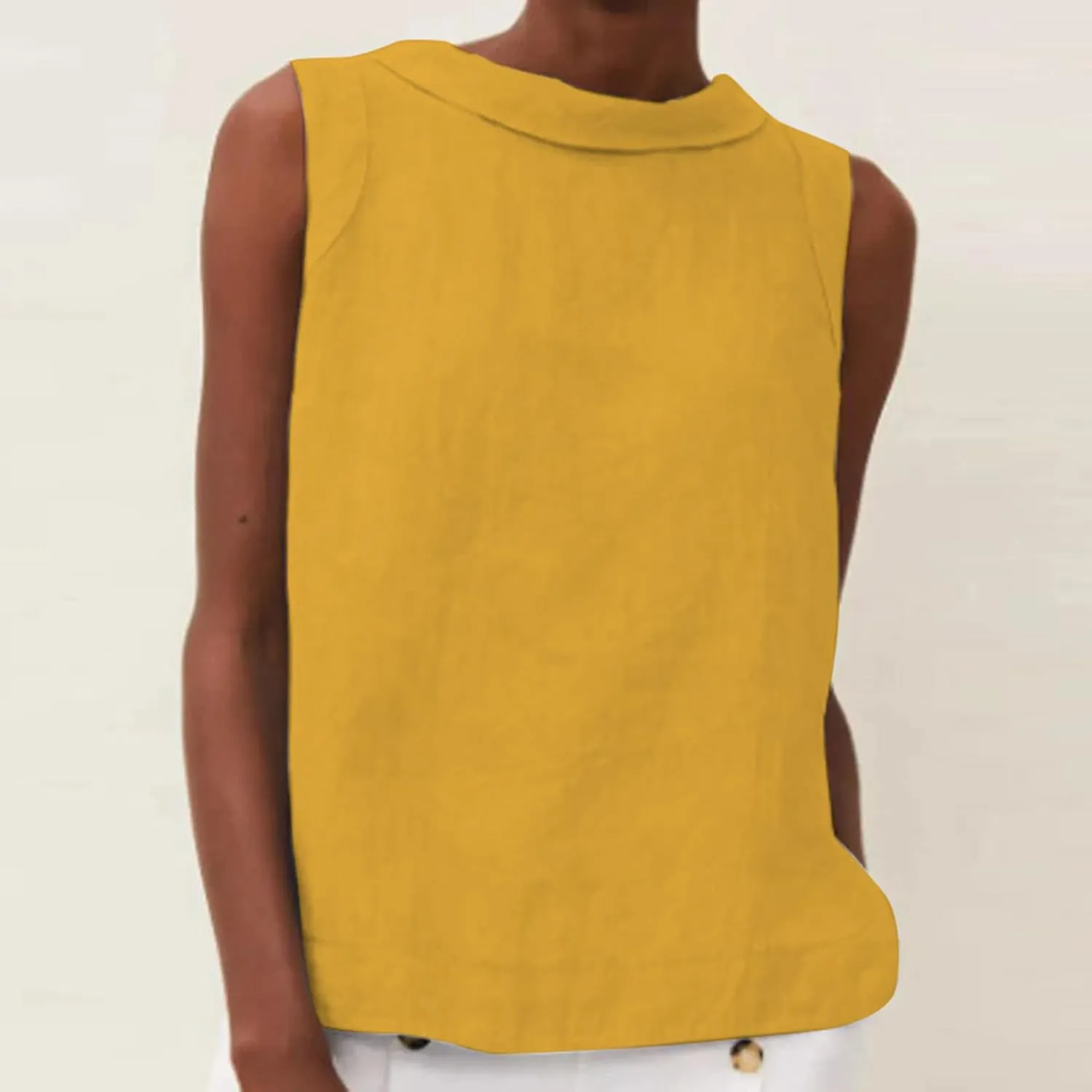 Linen Tank Top for Women 2025 Summer Casual Shirt Cotton Solid Sleeveless Beach Tops Fashion Lapel Vacation Clothes
