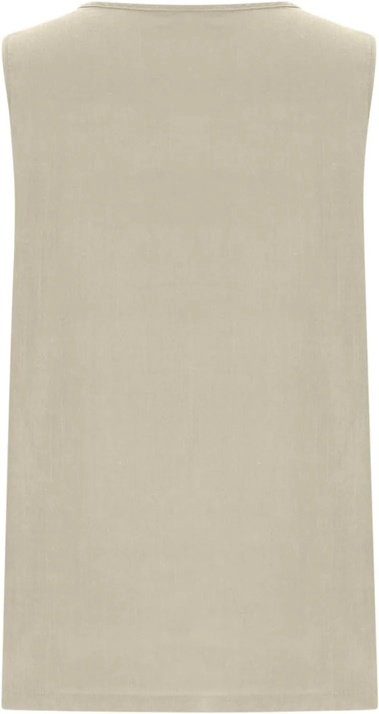 Linen Tank Tops for Women Cotton Gauze Crewneck Pleated Front Sleeveless Plus Size Summer Shirts with Side Slit