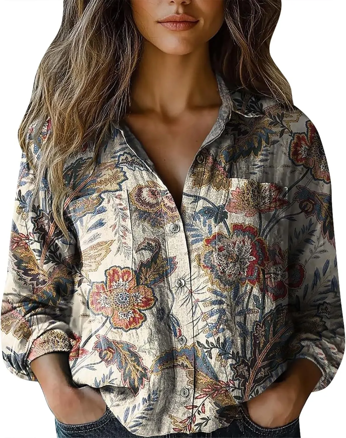 Linen Tops for Women Fashion Down Shirts Casual Tops Long Sleeve Blouse Ladies Summer Casual