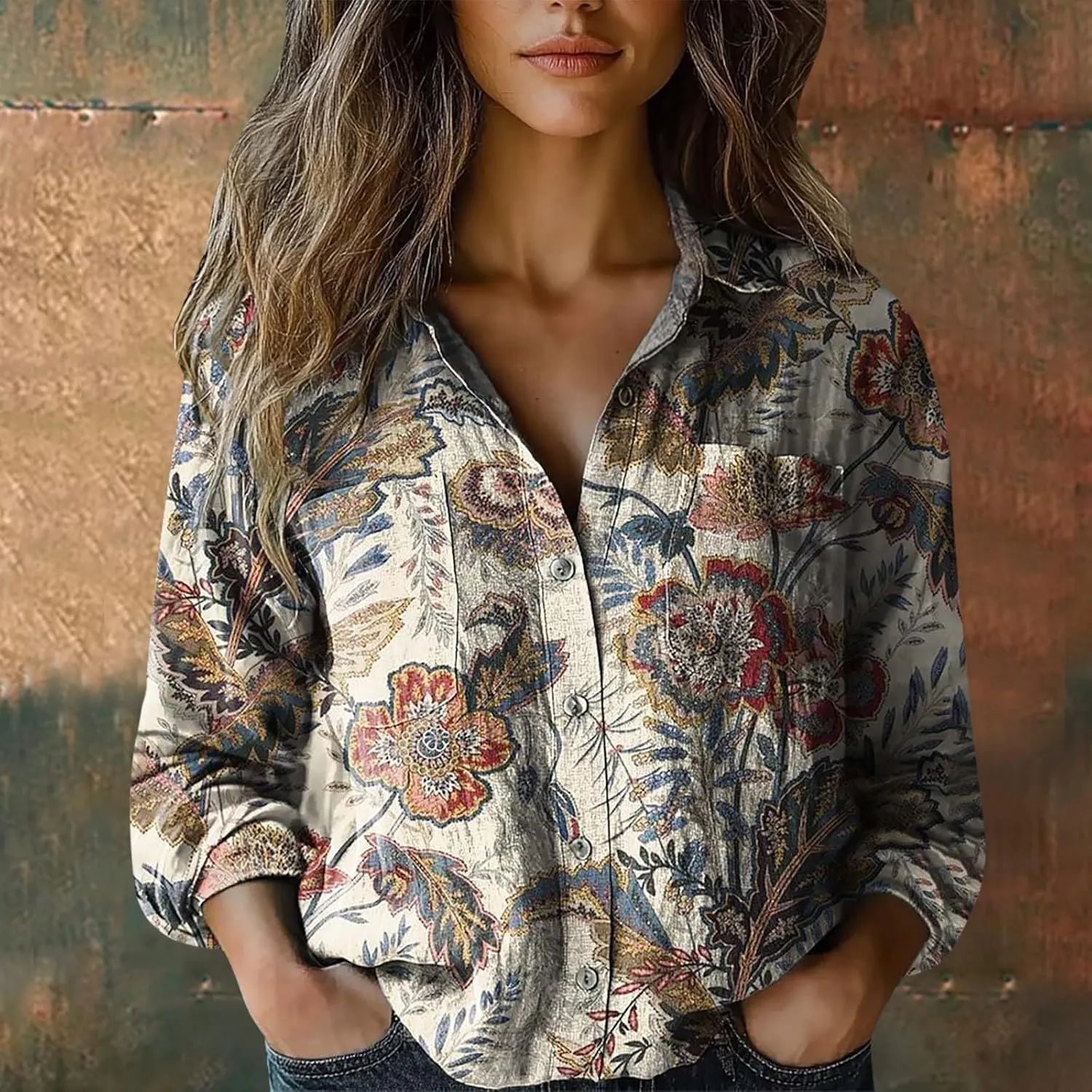 Linen Tops for Women Fashion Down Shirts Casual Tops Long Sleeve Blouse Ladies Summer Casual