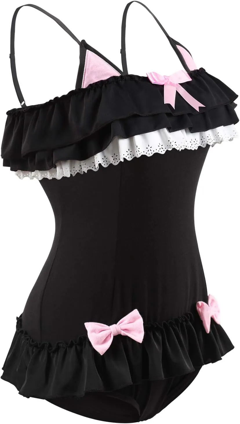 Littleforbig Cotton Fancy Kitty Romper Onesie Pajamas Teddy Lingerie One Piece Babydoll Bodysuit