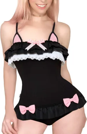 Littleforbig Cotton Fancy Kitty Romper Onesie Pajamas Teddy Lingerie One Piece Babydoll Bodysuit