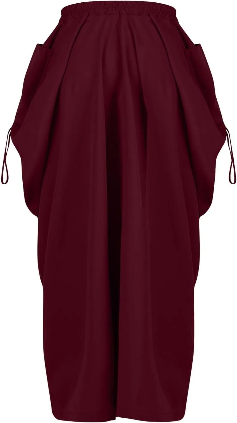 Long Cargo Skirts for Women Y2K Streetwear Elastic Wasit Hippie Party Skirt Bohemian Casual Maxi Skirt with Pockets