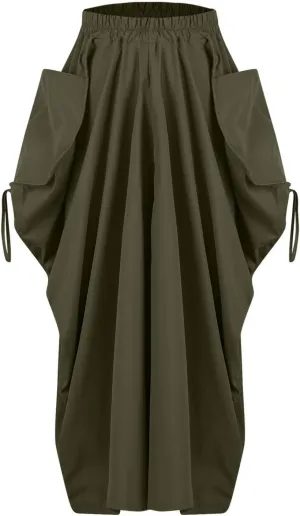 Long Cargo Skirts for Women Y2K Streetwear Elastic Wasit Hippie Party Skirt Bohemian Casual Maxi Skirt with Pockets