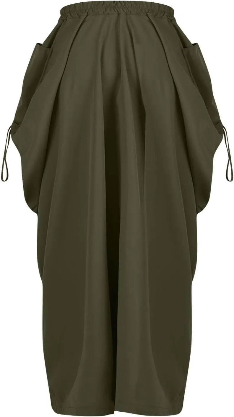 Long Cargo Skirts for Women Y2K Streetwear Elastic Wasit Hippie Party Skirt Bohemian Casual Maxi Skirt with Pockets