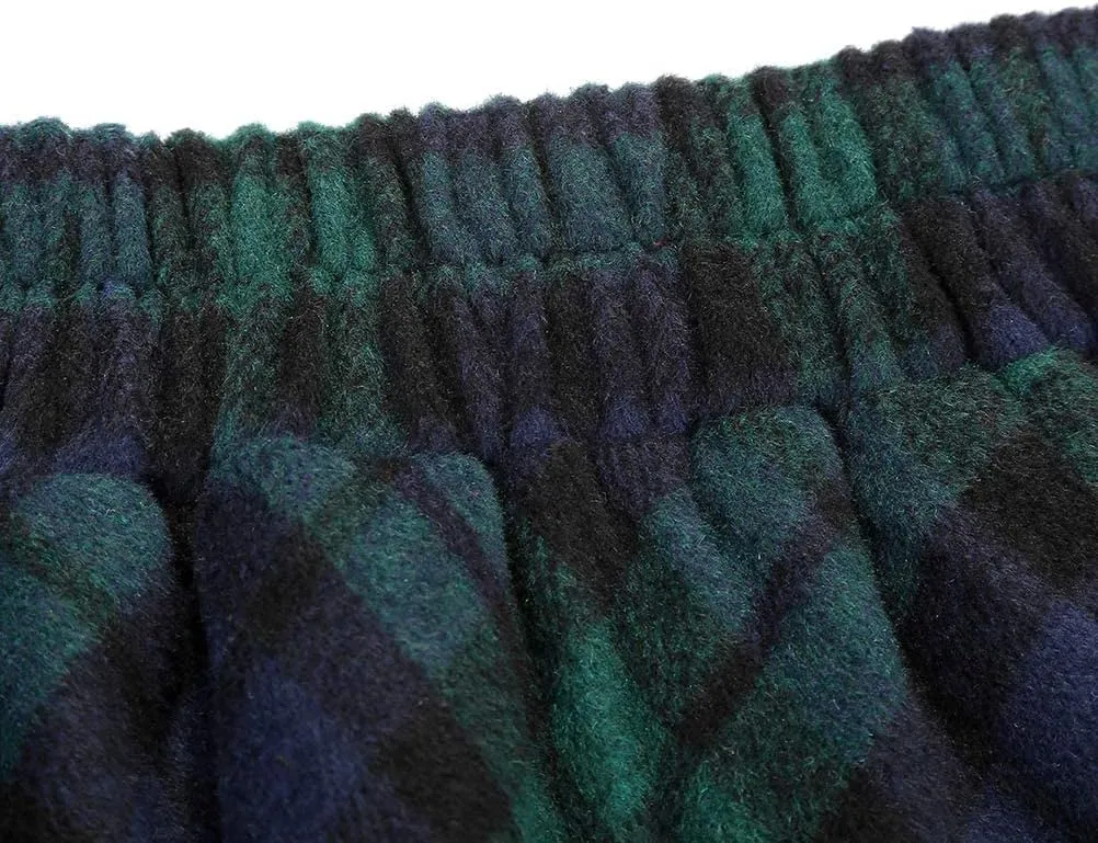 Long Plaid Wool Skirt for Womens Winter Fall Warm High Elastic Waist A line Flared Pleated Wool Tartan Skirts