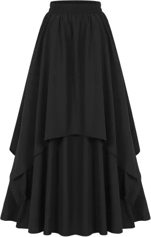 Maxi Skirt for Women Summer Boho Elastic High Waist Pleated A-Line Flowy Ruffle Table Skirts for Rectangle Tables 8ft