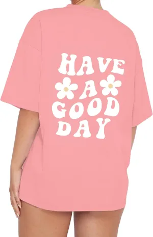 Meladyan Womens Oversize Graphic Printed T-Shirts Short Sleeve Drop Shoulder Round Neck Loose Tee Shirt Tops