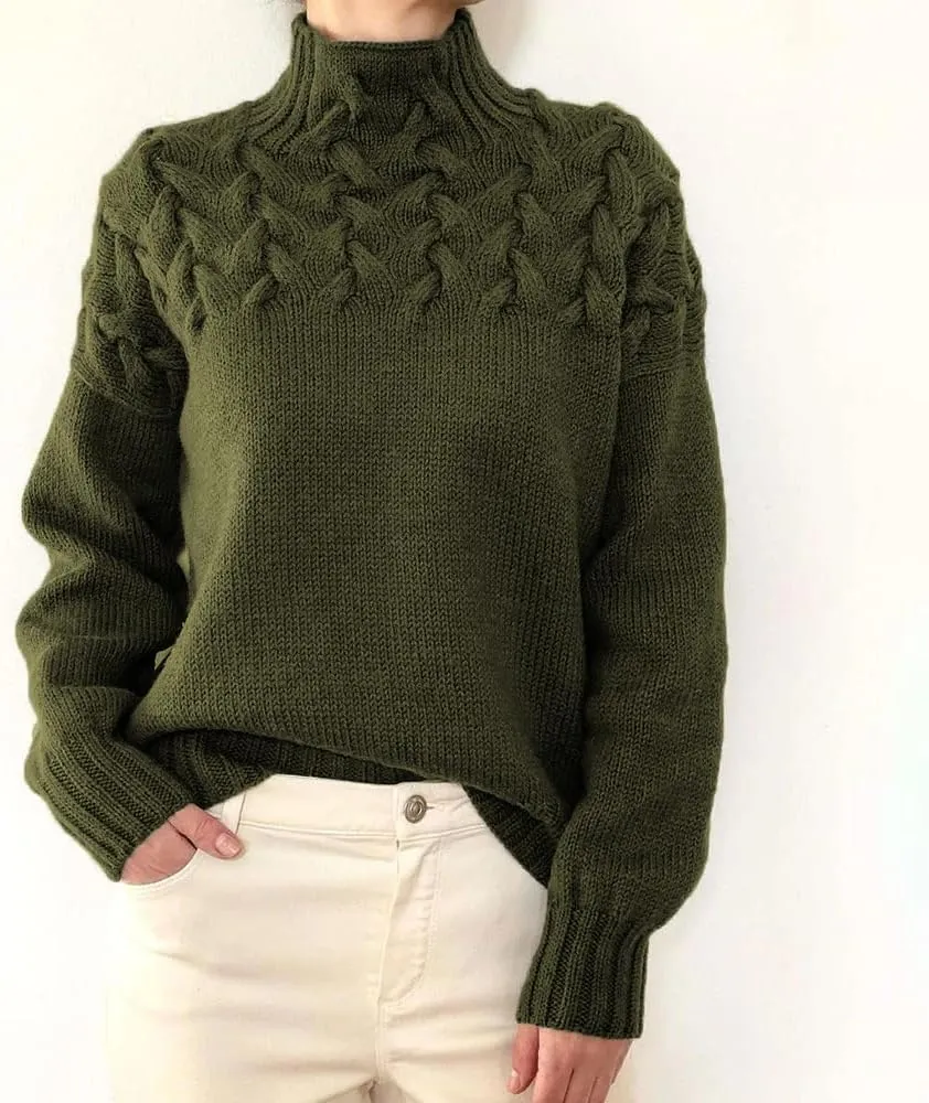 Melliflo Womens Sweater Casual Long Sleeve Turtleneck Cable Knit Sweater Warm Tops Loose Jumper Tops