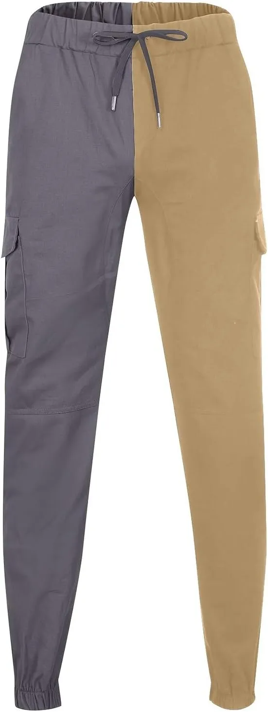 Mens Cargo Pants Casual Multi Pockets Work Pants Trendy Color Block Hiking Pants Elastic Waist Drawstring Jogger Pants